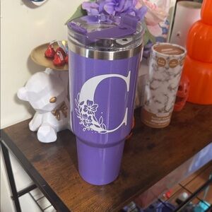 40 oz purple tumbler letter C
